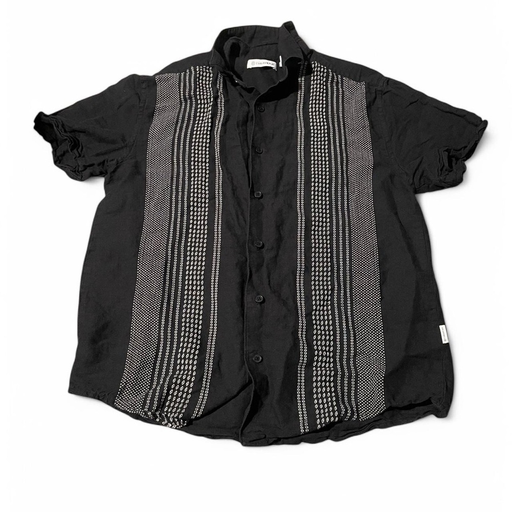 Cubavera Black Shirt with White Stripes